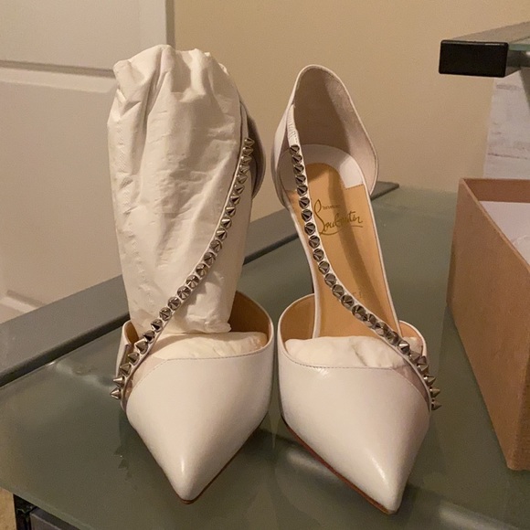 White Spike Cross Christian Loubotin Heels - Picture 7 of 7